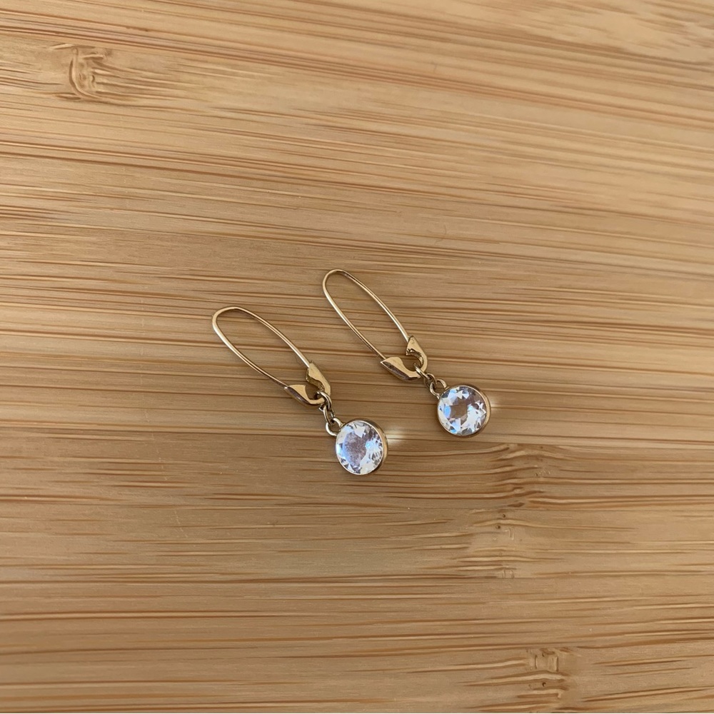 Loren Stewart White Topaz Bezel Safety Pin Earrings 14K Gold